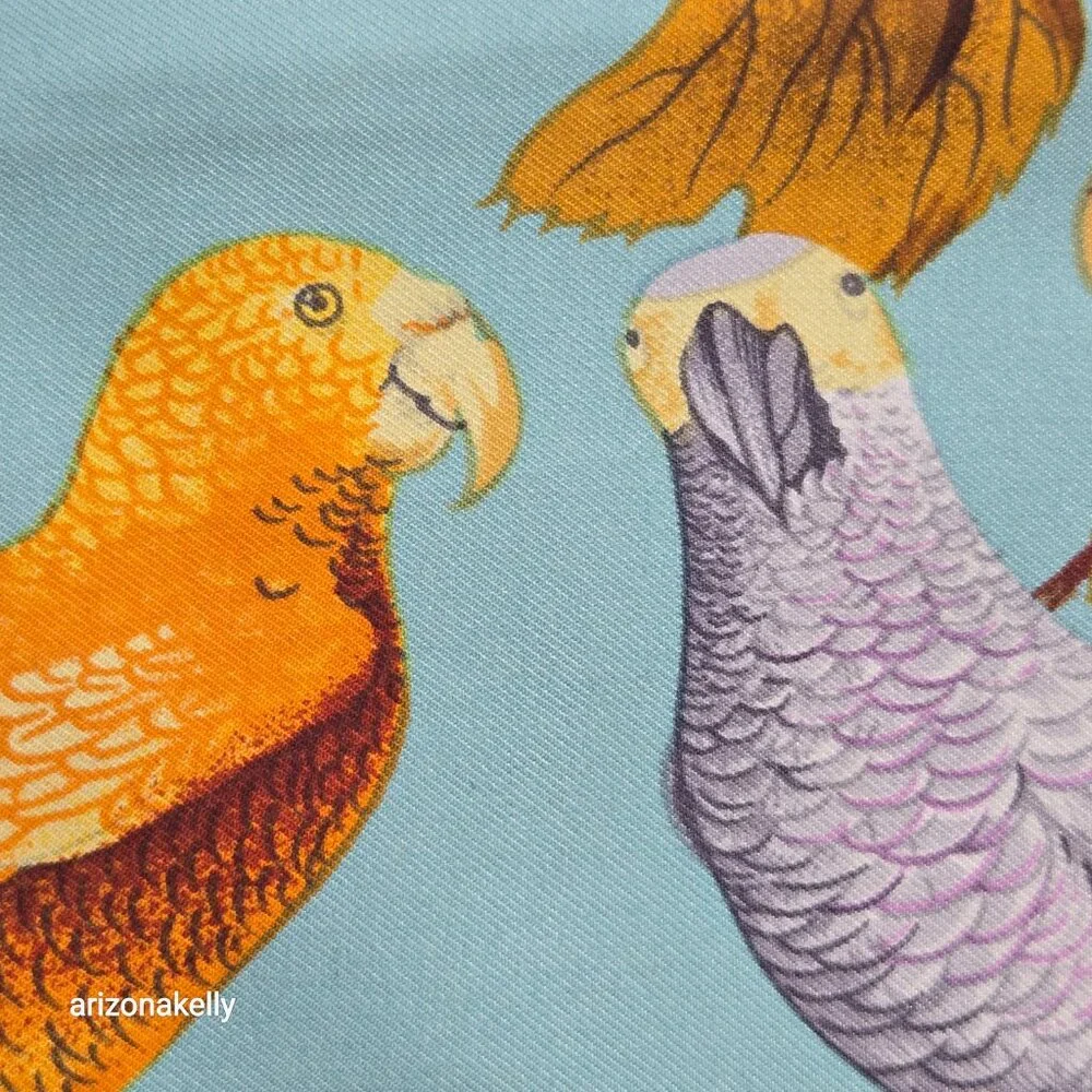 Vintage Silk Scarf Parrots Bird Hand Rolled Edges